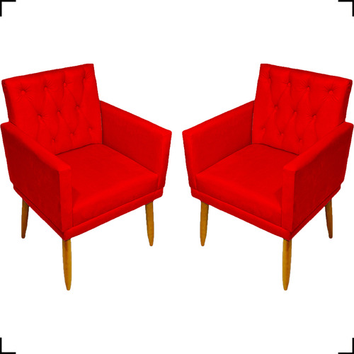 Kit 2 Poltronas Decorativa Para Recepção Escritório Capitonê Cor Vermelho Desenho Do Tecido Suede Liso