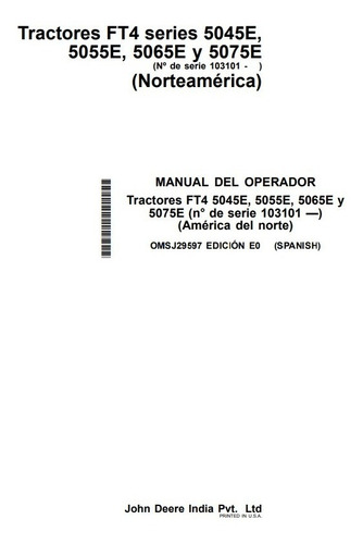 Manual Operador Tractores John Deere 5045e 5055e 5065e 5075e