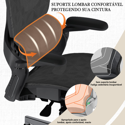 Cadeira De Escritório Ergonômico Ajuste Lombar Alto De Volta