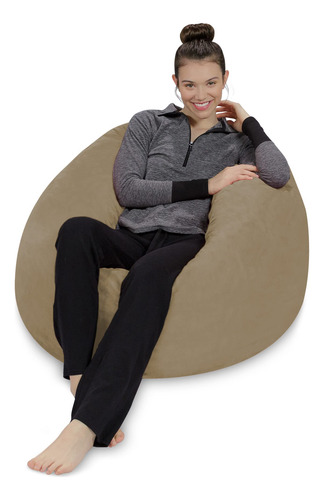 Sillón Puff De Espuma Viscoelástica Color Beige Microgamuza - Beige