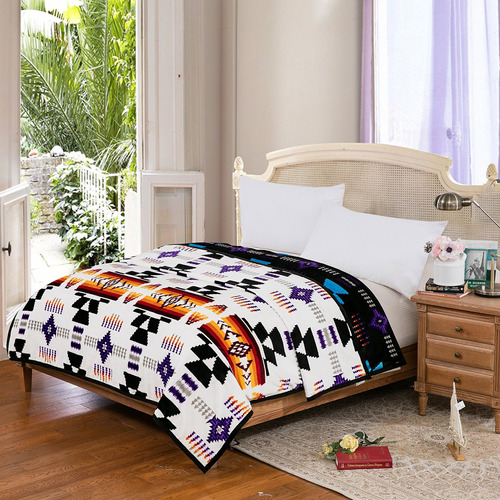 Manta De Cama Reversible Geometry Southwest Queen Para Sofá 