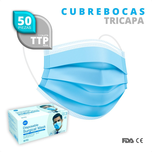 50 Cubrebocas Tricapa Termosellado Plisado