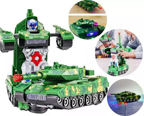 Carro Combat Tank Vira Robô Com Som E Luz 28 Cm Um Show !
