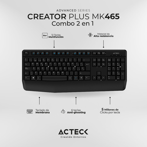 Kit Acteck 2 En 1 Teclado Mouse Inalámbrico Mk465 Color Negr