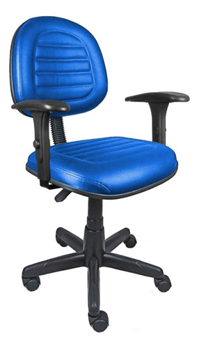 Cadeira de escritório Loja PegaPega Executiva ômega com costura em base giratória com braço regulável ergonômica  azul com estofado de couro sintético