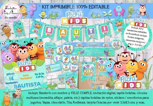 Kit Imprimible Candy Bar Bichikids Bichi Kids 100% Editable