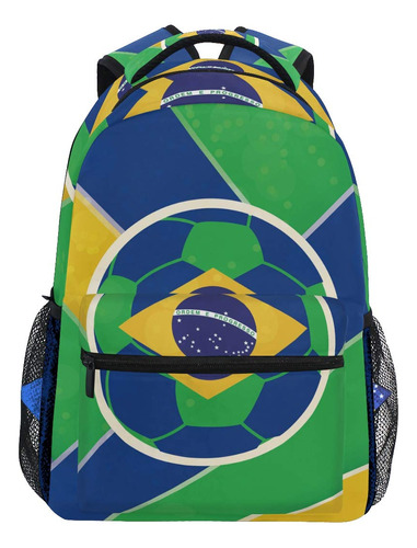 Mochila Arte Futbol Brasil Para Escuela Bolsa Viaje Laptop