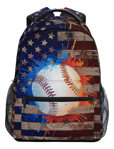 Fisyme Mochila De Bisbol Con Bandera Americana Para Laptop,