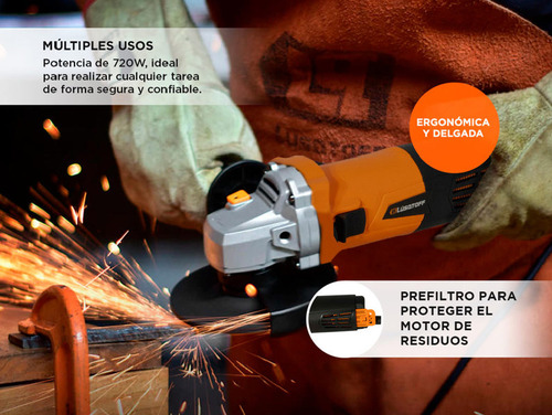 Amoladora Angular Lusqtoff 720w L-820 115mm 4,5 Pulgadas Color Naranja Frecuencia 50Hz