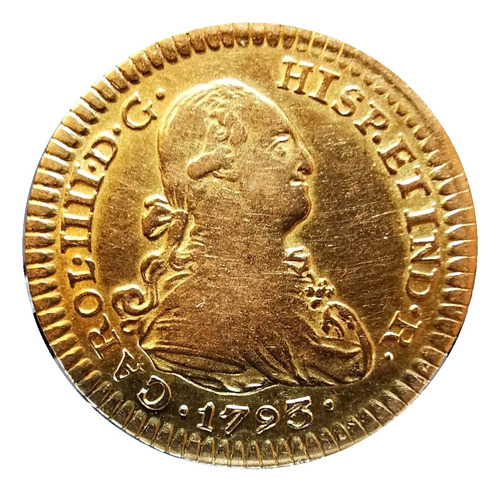 Moneda Un Escudo Oro Original 1793 Mo Carlos Iiii Colonial