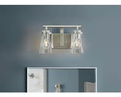 Lampara De Tocador Para Baño De Pared 2 Luces 15'' Estructura Plateado Pantalla Trasnparente