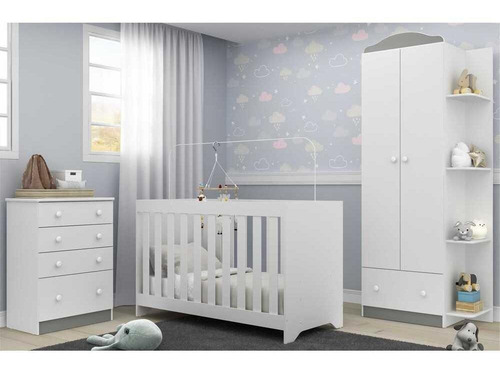 Imagem 1 de 8 de Quarto Infantil C/ Berço 3x1 Colchão Multimóveis Fg3034 Bco