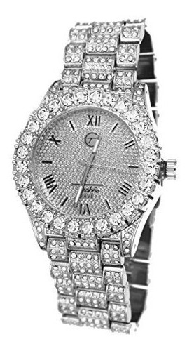 Techno Pave Totally Iced Out Hip Hop Men  S Bling Watch