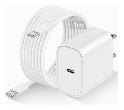 Cargador 20w Carga Rapida Tipo C Para iPhone 15 + Cable 1m