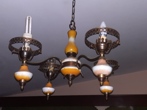 Lampara Vintage Bronce Y Vidrio 4 Luces