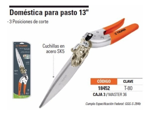 Tijera Corta Pasto  Truper  3 Posiciones (ing Maschwitz)