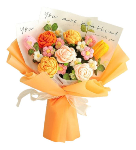 Flores De Crochet Bouquet Centro De Flor Artificial Naranja