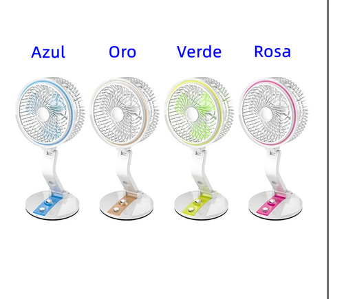 Ventilador Plegable Recargable Con Luz Led De Escritorio