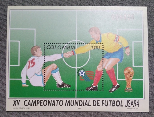 Estampilla Hoja Filatelica Fútbol Colombiano 1994