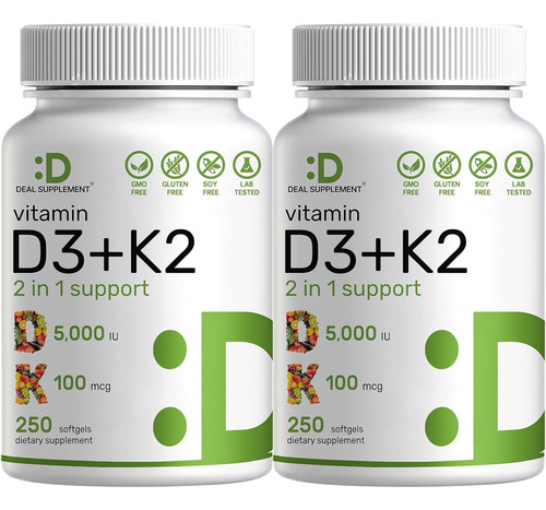 Vitamina D3 + K2 - 180 Capsulas - Unidad a $1804