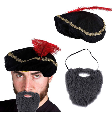 Conjunto Renacentista Sombrero Medieval Y Barba 2 Piezas