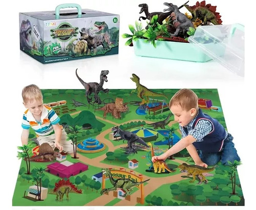 Set De Dinosaurios Realista Con Tapete Y Árboles Para Niños