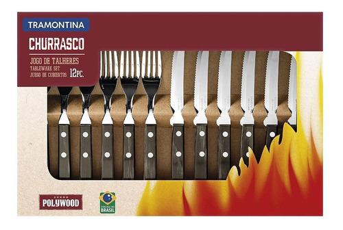 Jogo Churrasco Tramontina 12pç Inox Castanho Polywood       