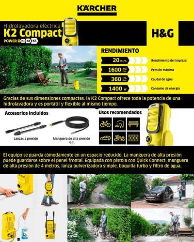 Imagen 2 de 9 de Hidrolavadora Karcher K2 Compact Mx 1600 Psi