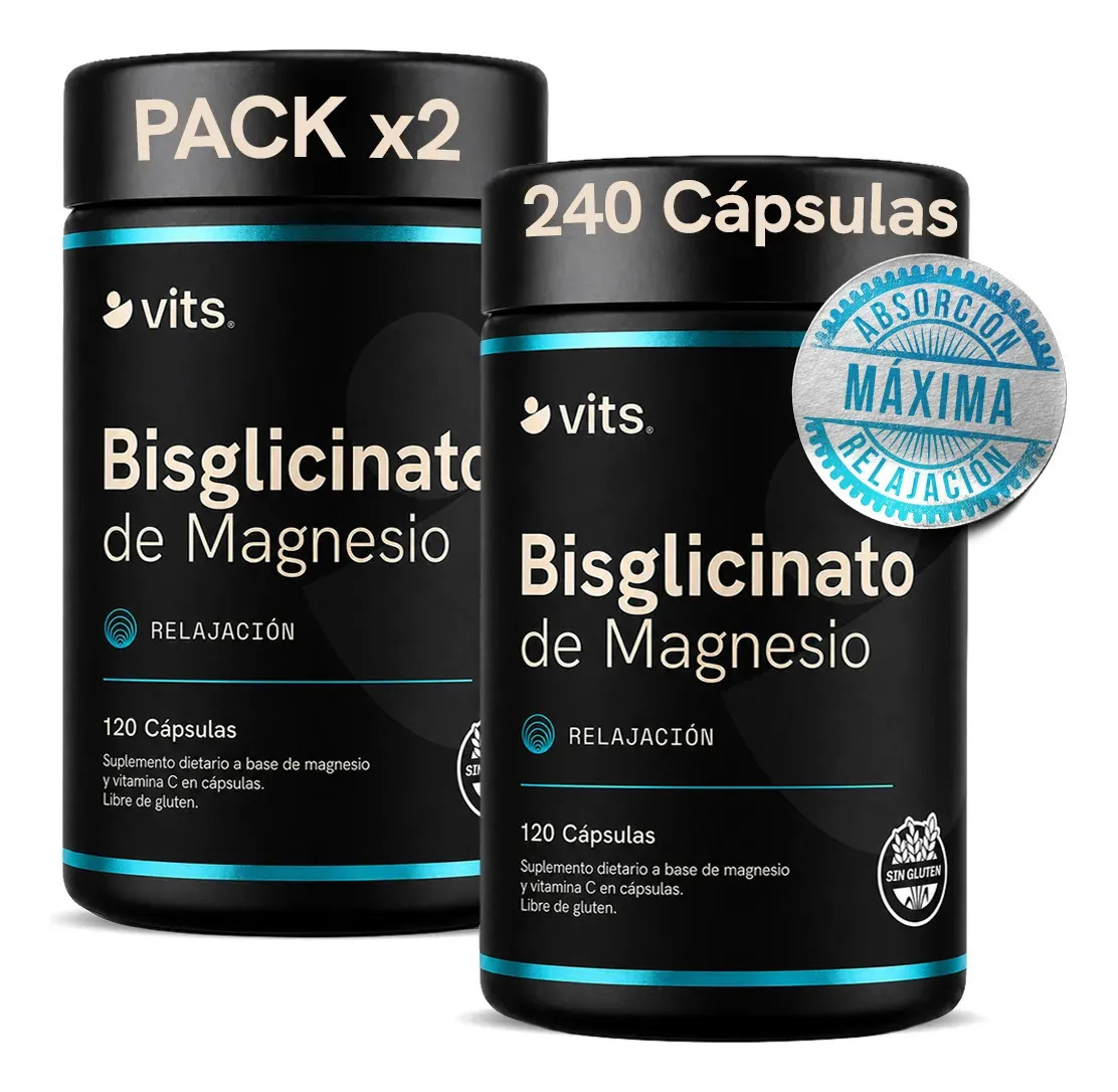 Bisglicinato de Magnesio Pack de 2 Botellas de 120 Cápsulas Vits Sin Sabor