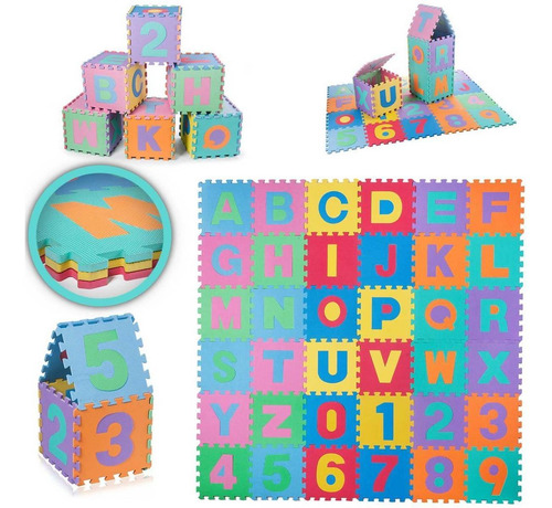 Imagem 5 de 7 de Tapete Eva Infantil Encaixe Letras E Numeros 72 Peças 9x9cm
