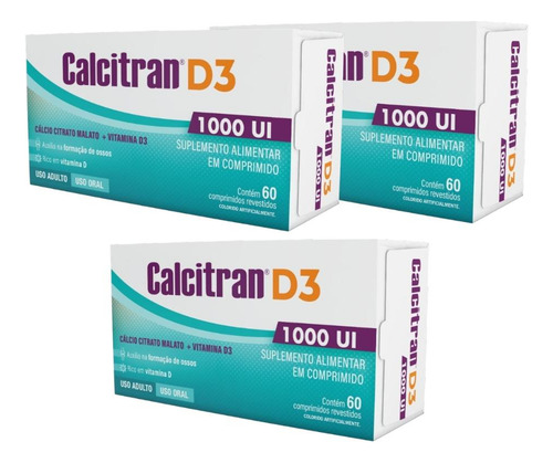 Kit Calcitran D3 1.000ui 3 Unidades Com 60 Comprimidos Cada