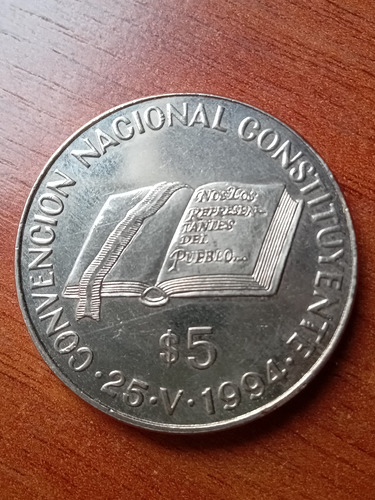 Moneda 5 Pesos 1994 Constitución Nacional Conmemorativa