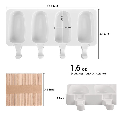 Moldes Para Paletas De Hielo De Silicona, 4 Cavidades Molde