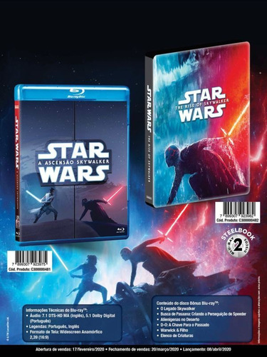 Steelbook Blu-ray Duplo Star Wars: A Ascensão Skywalker