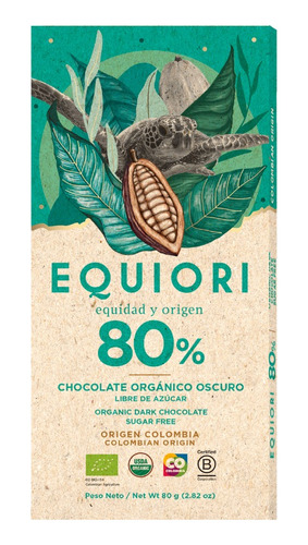 Chocolate 80% Sin Azúcar 80g