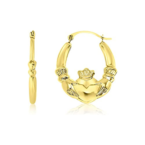 Aros De Aro Ligero Corazón Claddagh Oro 14k