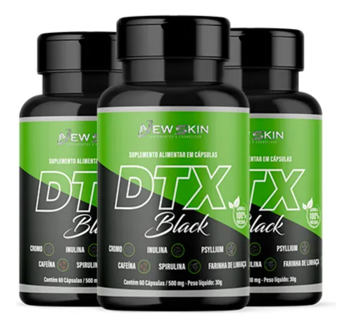 3 Unidades Detox Suplemento Alimentar Em Cápsula Dtx Black