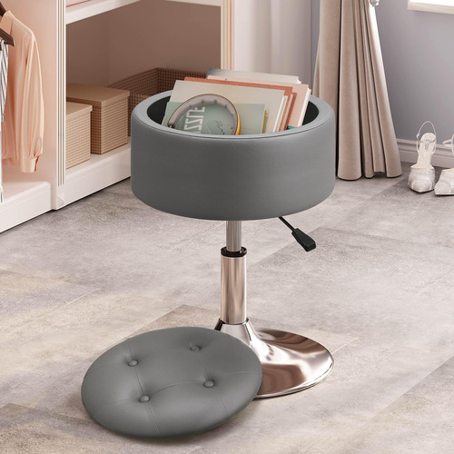 Taburete De Tocador Ajustable Con Almacenamiento Giratorio 3