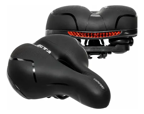 Banco Selim Bike Macio Largo Confortável C/ Mola E Refletor Preto 25 Cm 20 Cm