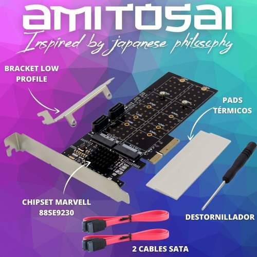 Placa de expansión Controladora Pcie Sata Para 4 Discos: 2 discos SATA y 2 discos M.2 NGFF 6gbps Amitosai M.2 con función Raid AMITOSAI MTS-PCIE2S2M2RAID