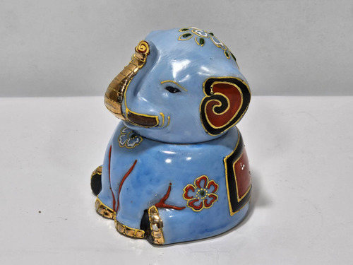 Antiguo Tintero De Escritorio Porcelana Elefante Japon (Usado)