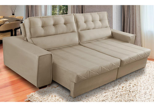 Sofá Retrátil Reclinável 4 Lug Molas 2,70m Camila Suede Bege