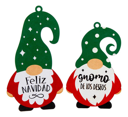 Figuras Gnomos Navideños Mdf Adorno Navidad 18cm Mylin 2pz Color Rojo