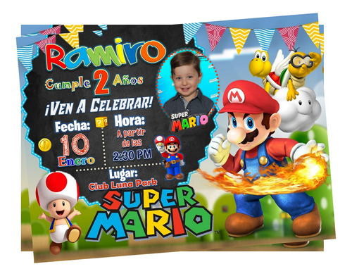 Invitación De Mario Kart, Mario Bross, Luigi, Mario Galaxy