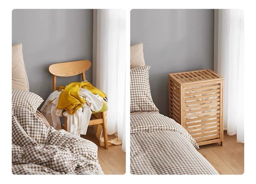 Cesta De Madera Dos Compartimentos Para Ropa Sucia Con Tapa