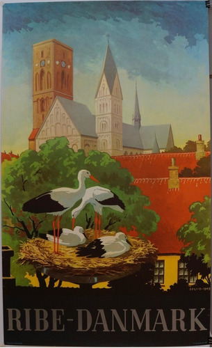 Ribe Dinamarca - Afiche Turismo 1949 -  Lámina 45x30 Cm.