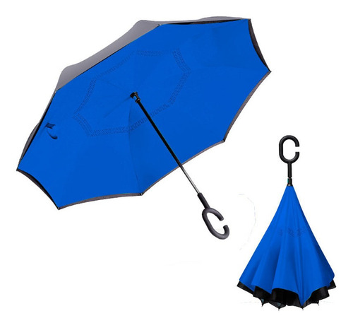 Paraguas Invertido Azul Doble Tela Umbrella No Moja 