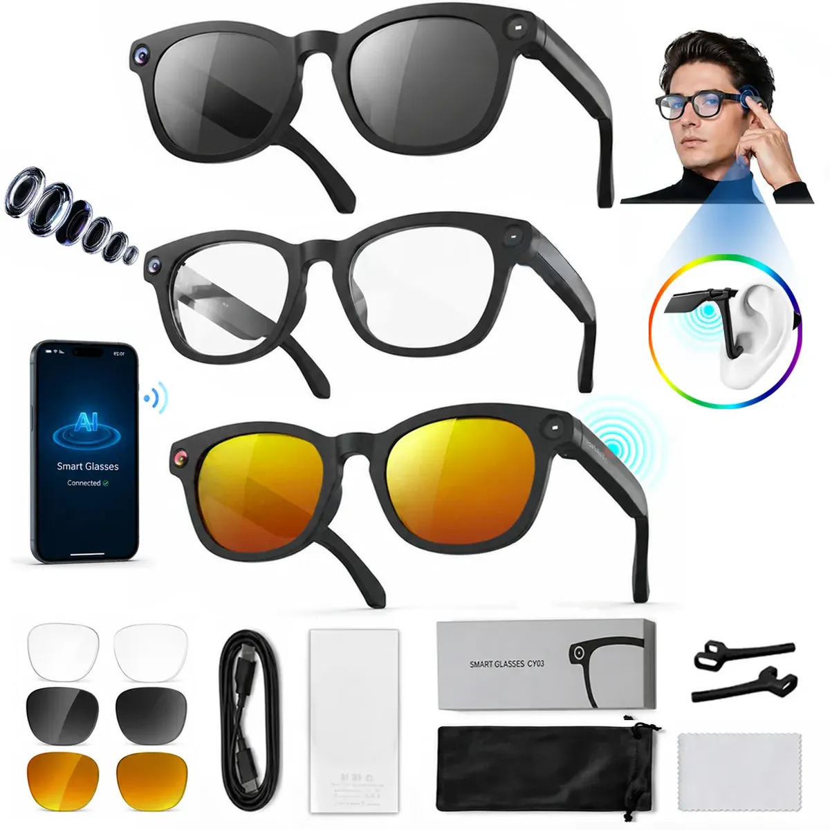 Gafas Inteligentes AI Jolexahs con Cámara 10 MP para Grabación y Traducción en Tiempo Real