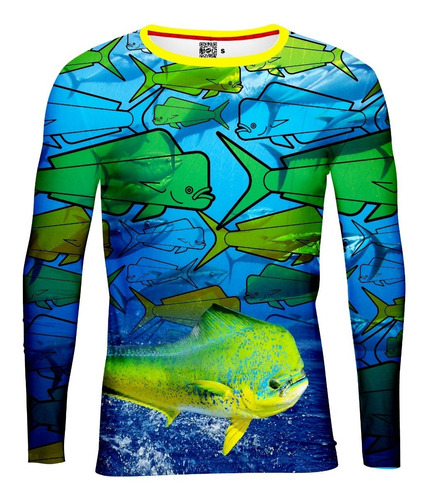 Playera Jersey Pesca Peces Dorado Verde Mar Azul Realista