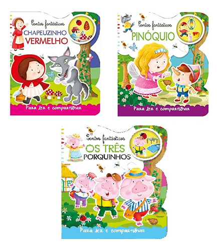 Livro Contos Fantasticos - Kit Com 3 Livros - Chapeuzinho Vermelho, Pinoquio E Os Tres Porquinhos